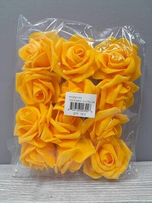 12pc 3&quot; Foam Rose Heads Yellow