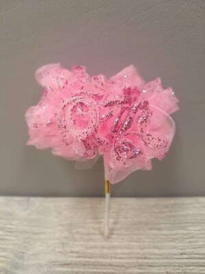 1.5&quot; Organza Rose w/Glitter x6 Pink