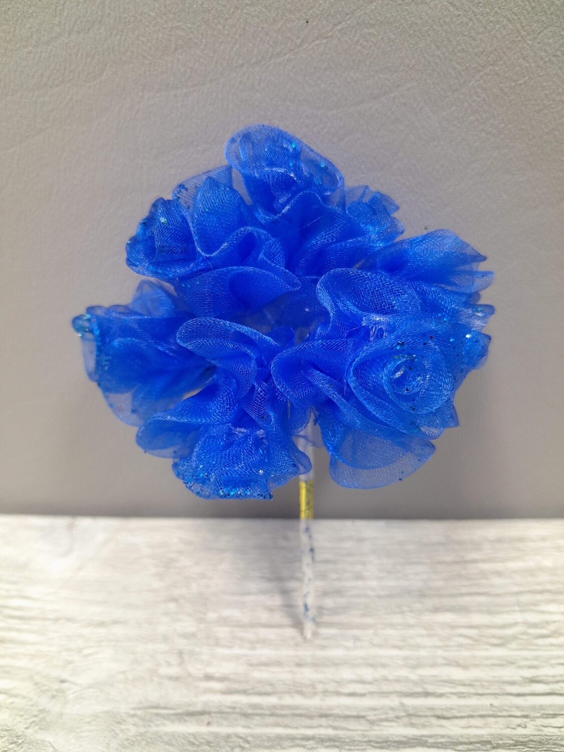 1.5&quot; Organza Rose w/Glitter x6 Royal