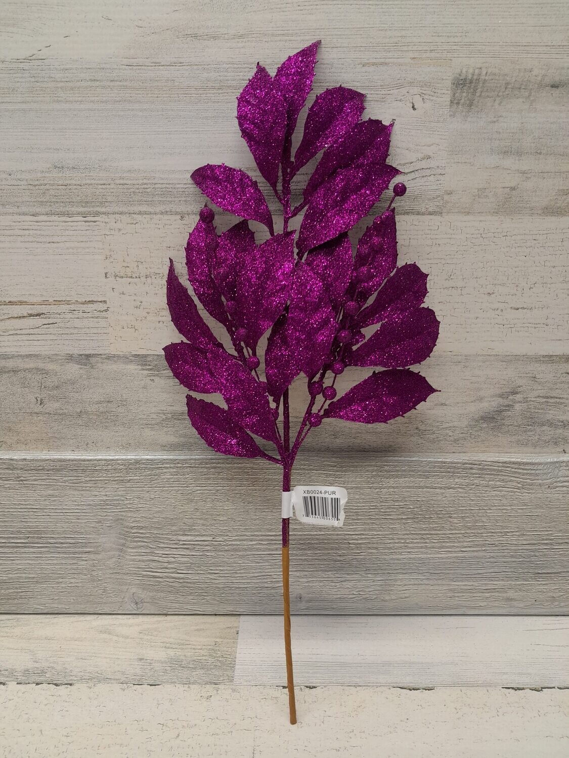 19&quot; Glitter Leaf Spray x3 Purple