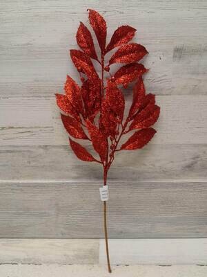 19&quot; Glitter Leaf Spray x3 Red