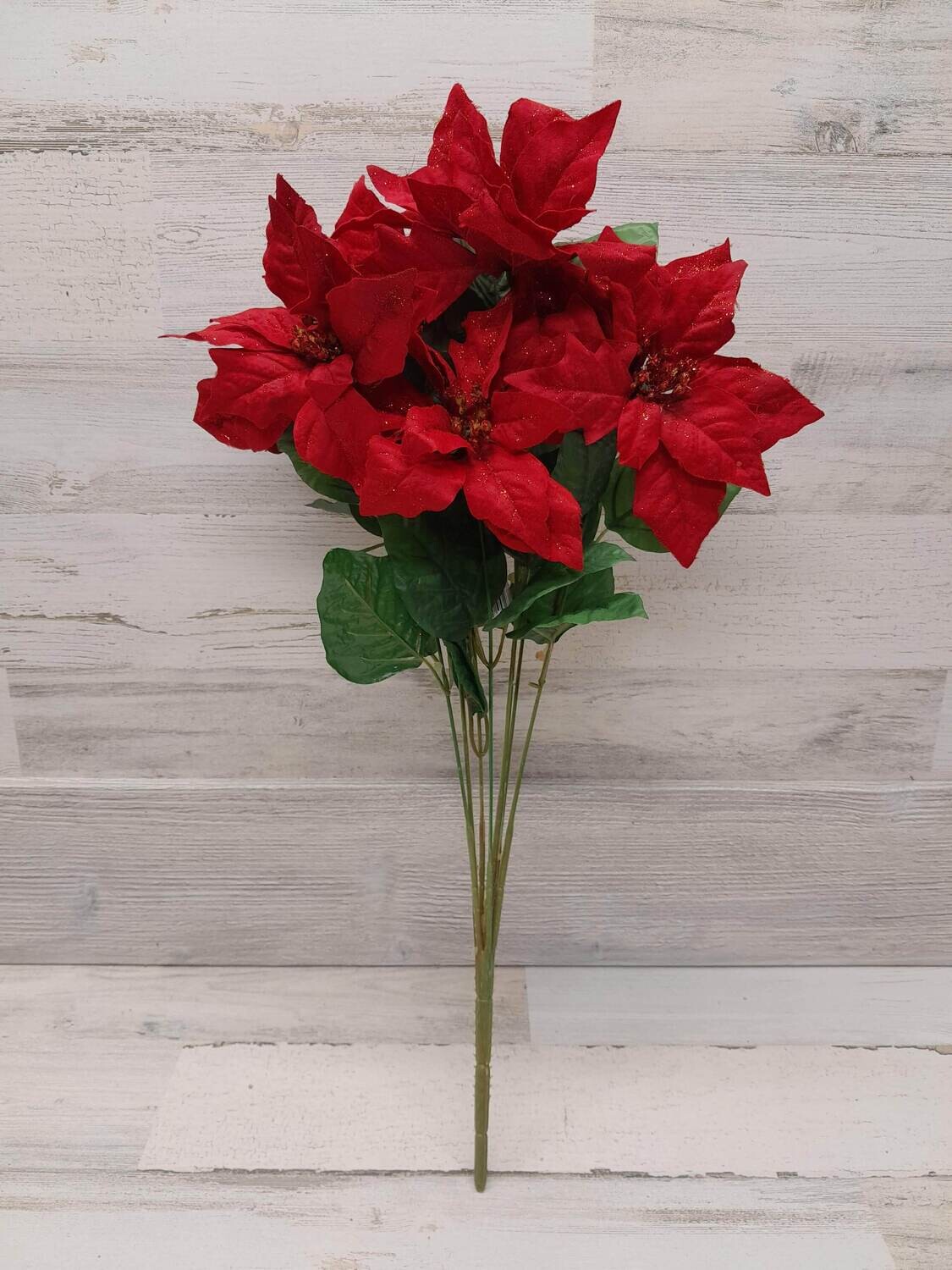 22&quot; Glitter Poinsettia Bush x7 Red