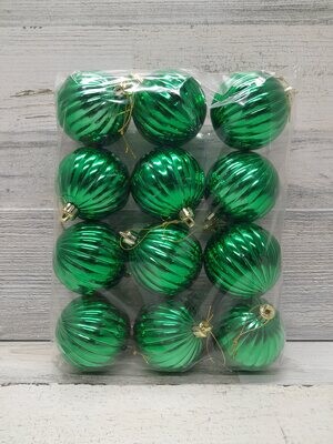 12pc 70mm Vertical Stripe Ornament  Green