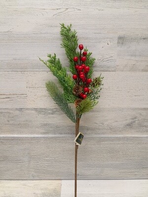 19&quot; Pine/Berry/Pinecone Pick Red/Green