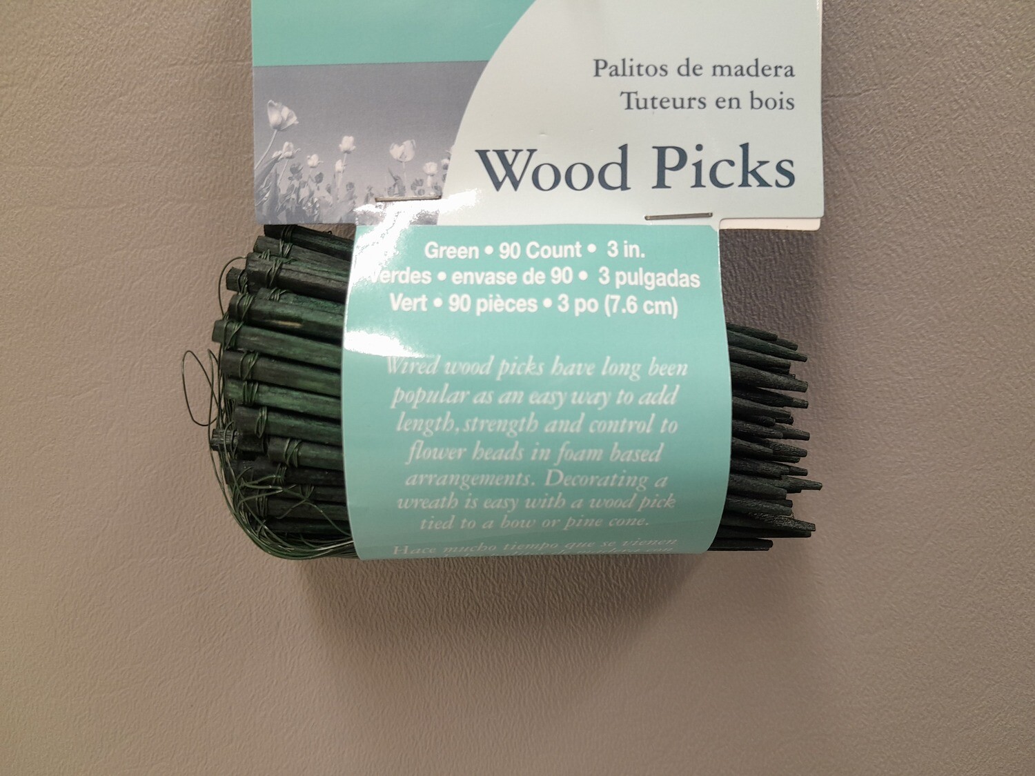 90pc 3&quot; Wired Wood Picks Green