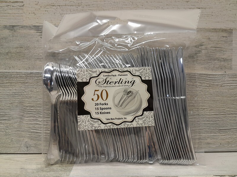 50pc Plastic Cutlery Silver (20 Forks, 15 Spoons, 15 Knives)