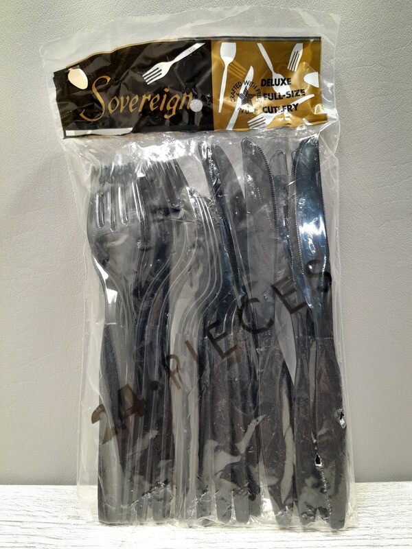 24pc Plastic Cutlery Black