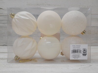 6pc 80mm Shatterproof Ornaments Cream