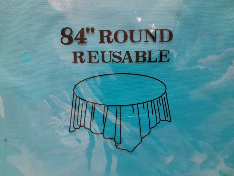 84&quot; Round Plastic Table Cover Turquoise