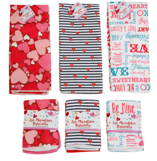 2pc Valentines Towel or Microfiber Dishcloth Assorted