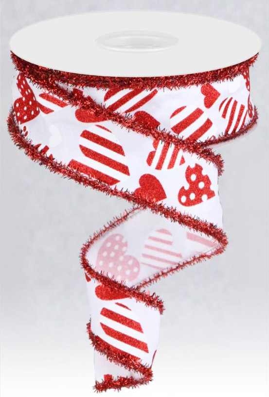 1.5&quot;x10yd Valentine Ribbon Hearts/Tinsel