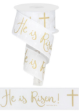 2.5&quot;x10yd He Is Risen Ribbon Gold/White