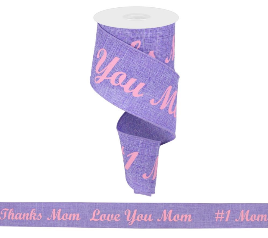 2.5&quot;x10yd Love You/Thank You/#1 Mom Ribbon Pink/Purple