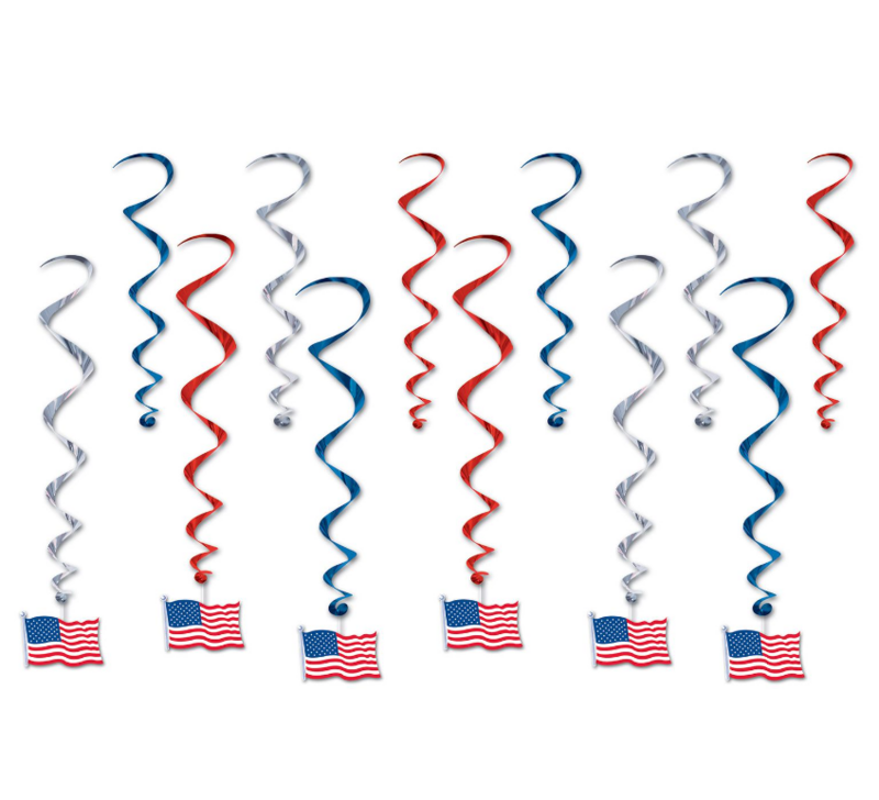 12pc 17.5&quot;-28&quot; American Flag Whirls