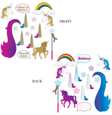 16pc 3&quot;-19&quot; Double Sided Glittered Unicorn Photo Fun Signs