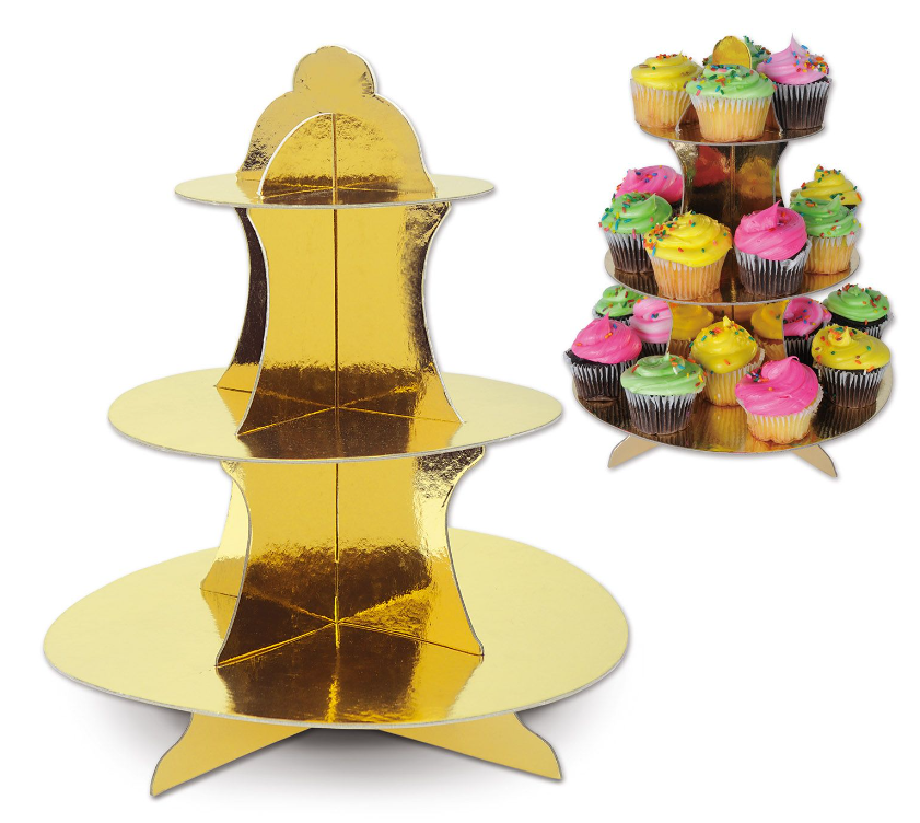 13.5&quot; 3-Tier Metallic Cupcake Stand Gold