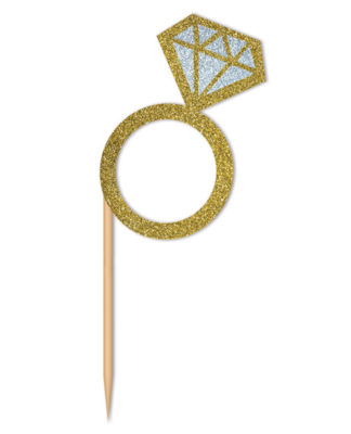 24pc 3&quot; Diamond Ring Cupcake Toppers Gold