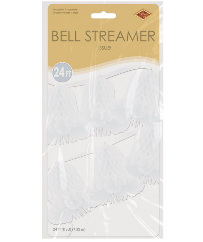 3&quot;x24&#39; Tissue Bell Streamer White