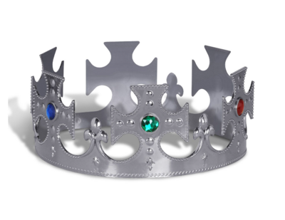 Adjustable Plastic Kings Jeweled Crown Silver