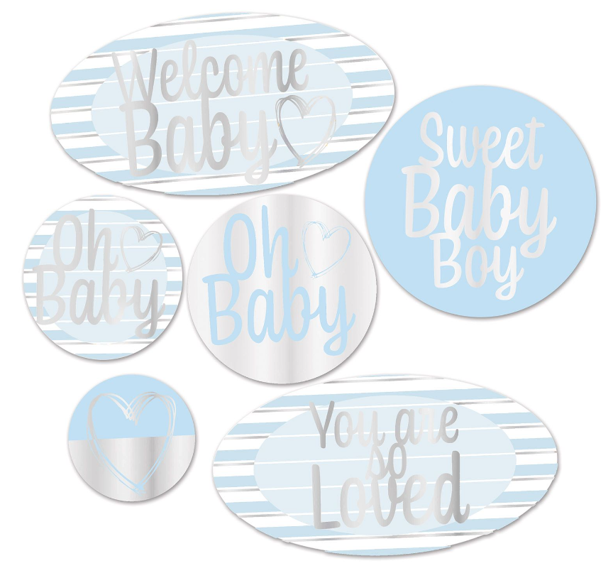 6pc 5&quot;-13.75&quot; Foil Baby Cutouts Blue