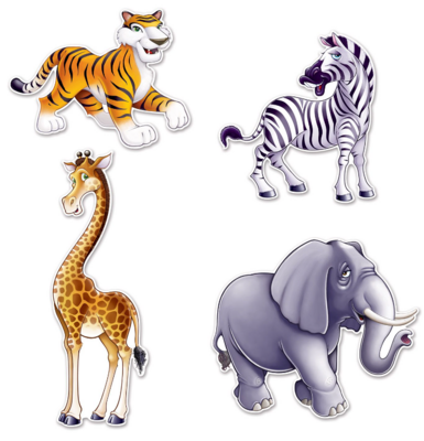 4pc 15.5&quot;-25&quot; Double Sided Jungle Animal Cutouts