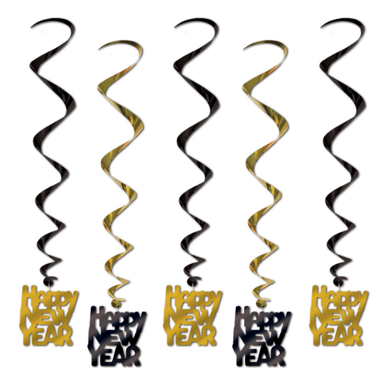 5pc 33&quot; New Years Whirls Black/Gold