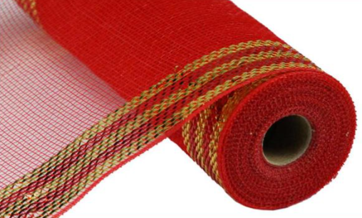 10.5&quot;x10yd Border Stripe Mesh Red/Gold