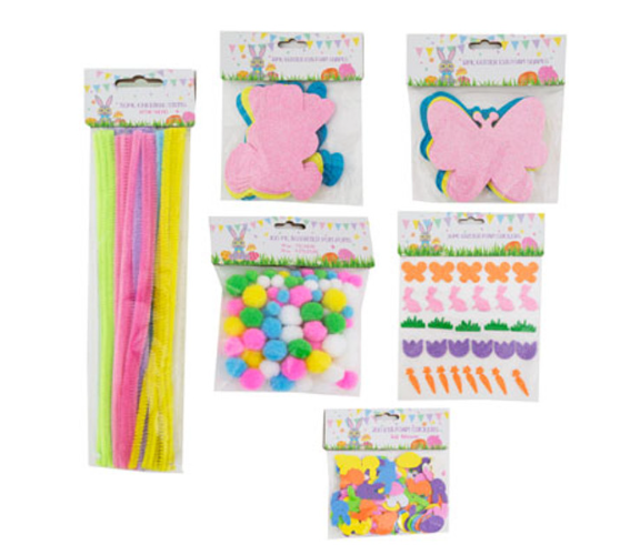 DIY Easter Craft Supplies Assorted - Chenille Stems/Pom-Poms/Foam Shapes/Stickers
