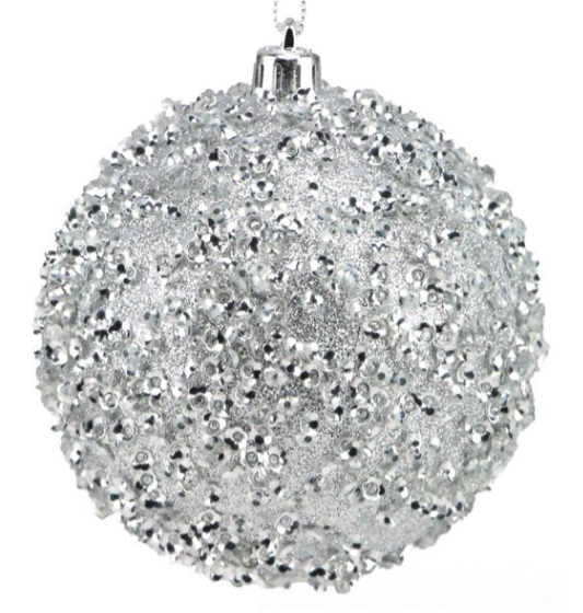 100mm Sequin/Glitter Ornament Silver