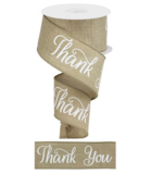 2.5&quot;x10yd  Thank You on Royal Ribbon Light Beige/White