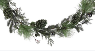 5&#39; Glitter Pine/Cedar Garland w/Pinecones