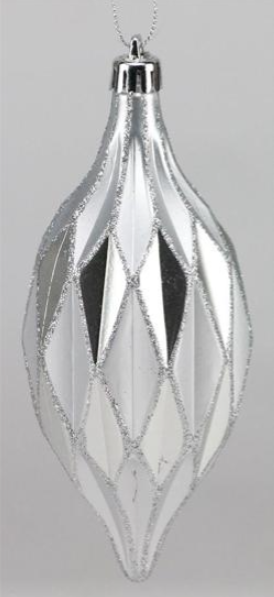 6.25&quot; Diamond Cut Glitter Finial Ornament Silver