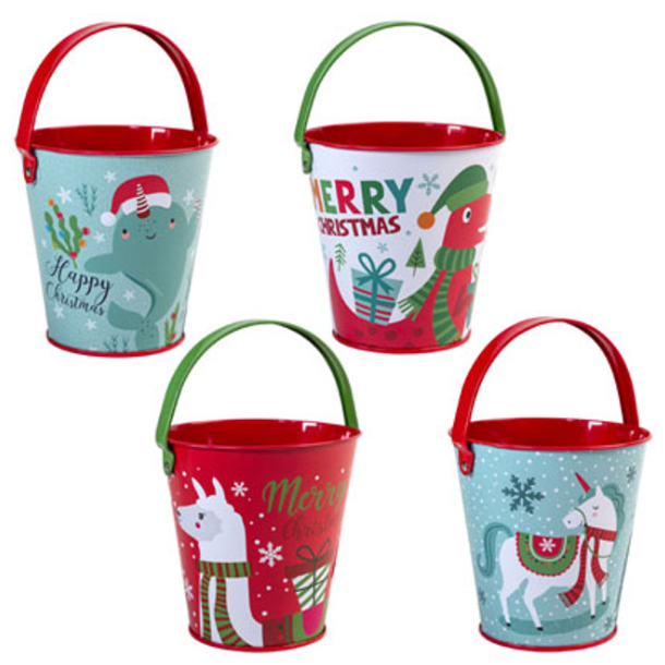 4&quot; Metal Christmas Pail Assorted