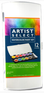 12 Color Artist Select Professional Watercolor Set w/Nylon Brush &amp; 1- 7ml Tube of White