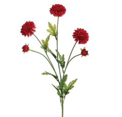 27&quot; Pom-Pom Mum Spray x5 w/3-2&quot; Heads &amp; 2-1&quot; Buds Red