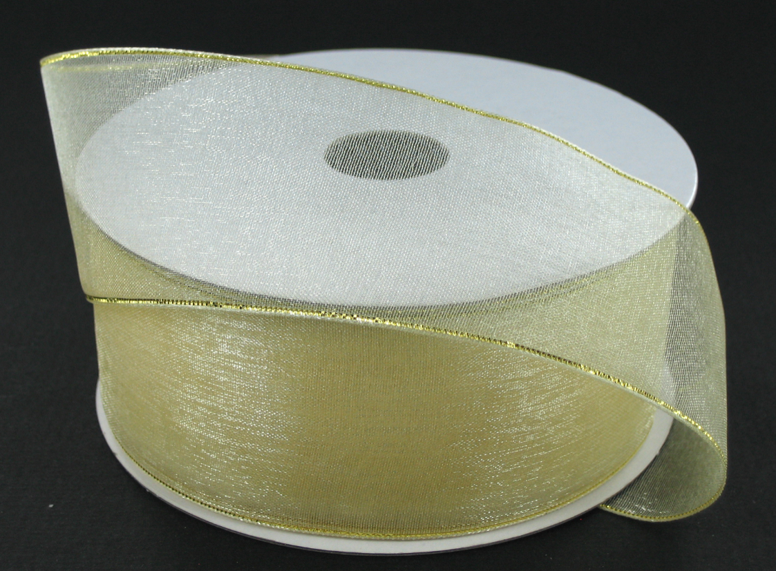 1.5&quot;x25yd Organza Ivory/Gold