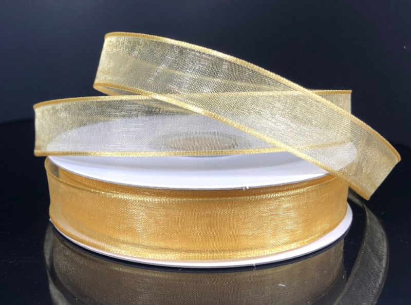 5/8&quot;x25yd Wired Sheer Ribbon Light Gold