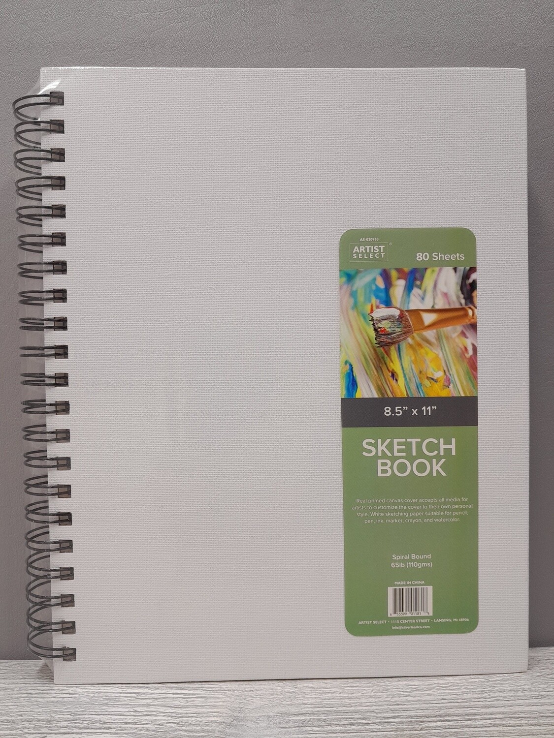 8.5&quot;x11&quot; 80 Sheet Spiral Bound Sketch Book w/Primed Canvas Cover