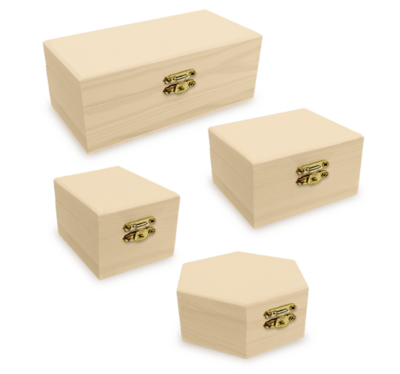 3.5&quot;-6&quot; Wooden Box w/Gold Clasp Assorted