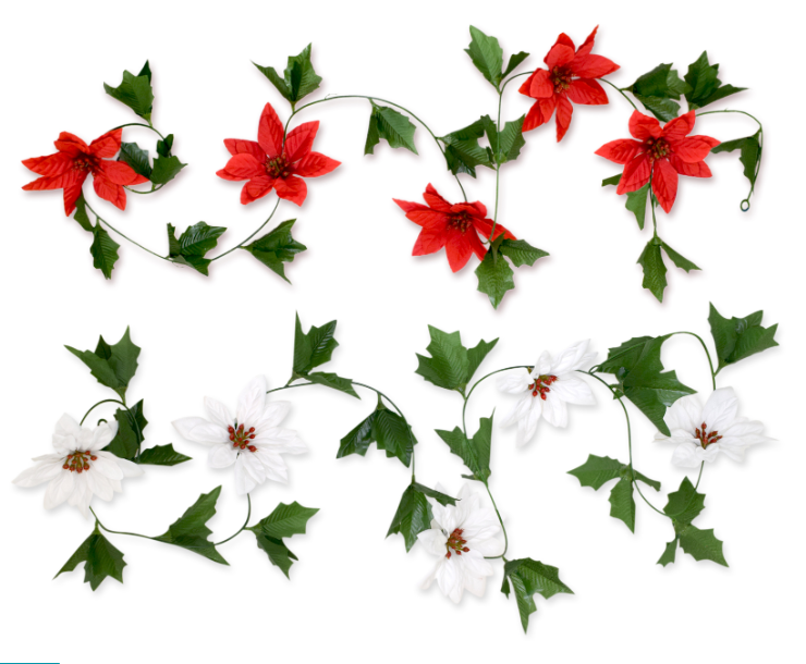 6&#39; Poinsettia Garland w/5 Heads Assorted