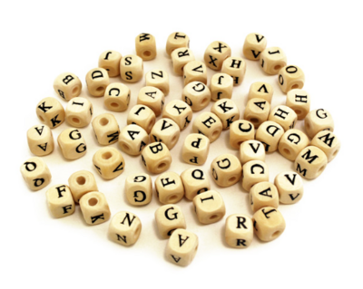 60pc 10mm Wood Alphabet Beads Natural