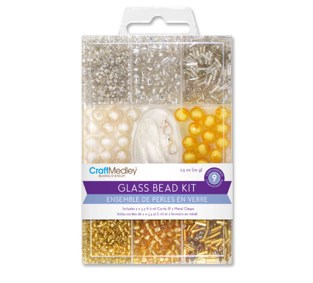 Glass Bead Kit w/Cord &amp; Clasps Metallic