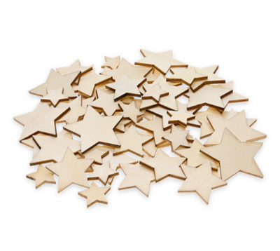 60pc  1.5&quot;, 1.2&quot;, 0.8&quot; Wood Stars