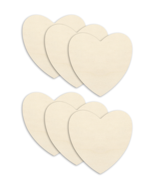 6pc 2.8&quot; Wood Heart Cutouts