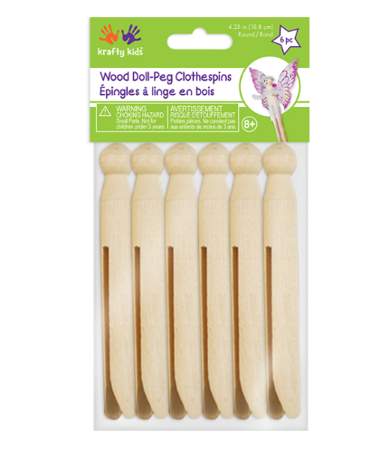 6pc 4.25&quot; Wood Doll Peg Clothespins Natural