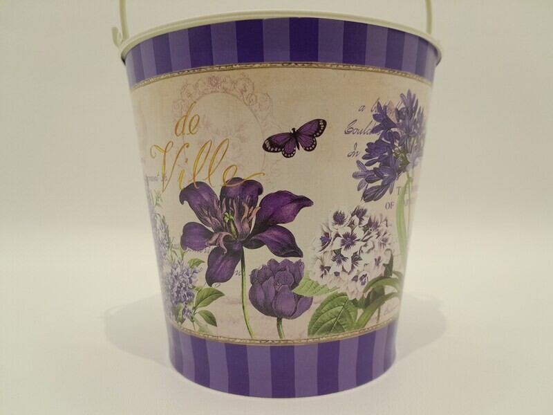 5.5&quot;x5.5&quot;x5.25&quot; Tin Planter w/Handle Clematis