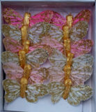 12pc 1.5&quot; Glitter Butterflies on 3&quot; Wire Pink/Blue/Gold