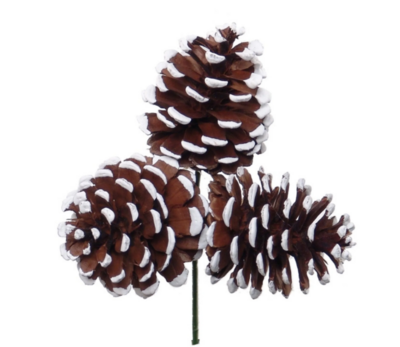 8&quot; White Tipped Pinecone Pick x3 - 2.5&quot; Pinecones