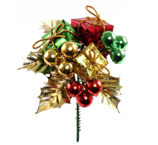 7&quot; Holly Pick w/Box &amp; Berry Red/Green/Gold