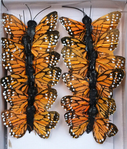 12pc 1.5&quot; Monarch Butterflies on 3&quot; Wire Orange